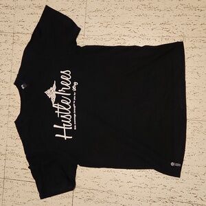 LRG Black And White 'Hustle Trees' Cursive Spellout Logo T-Shirt Vintage Y2K